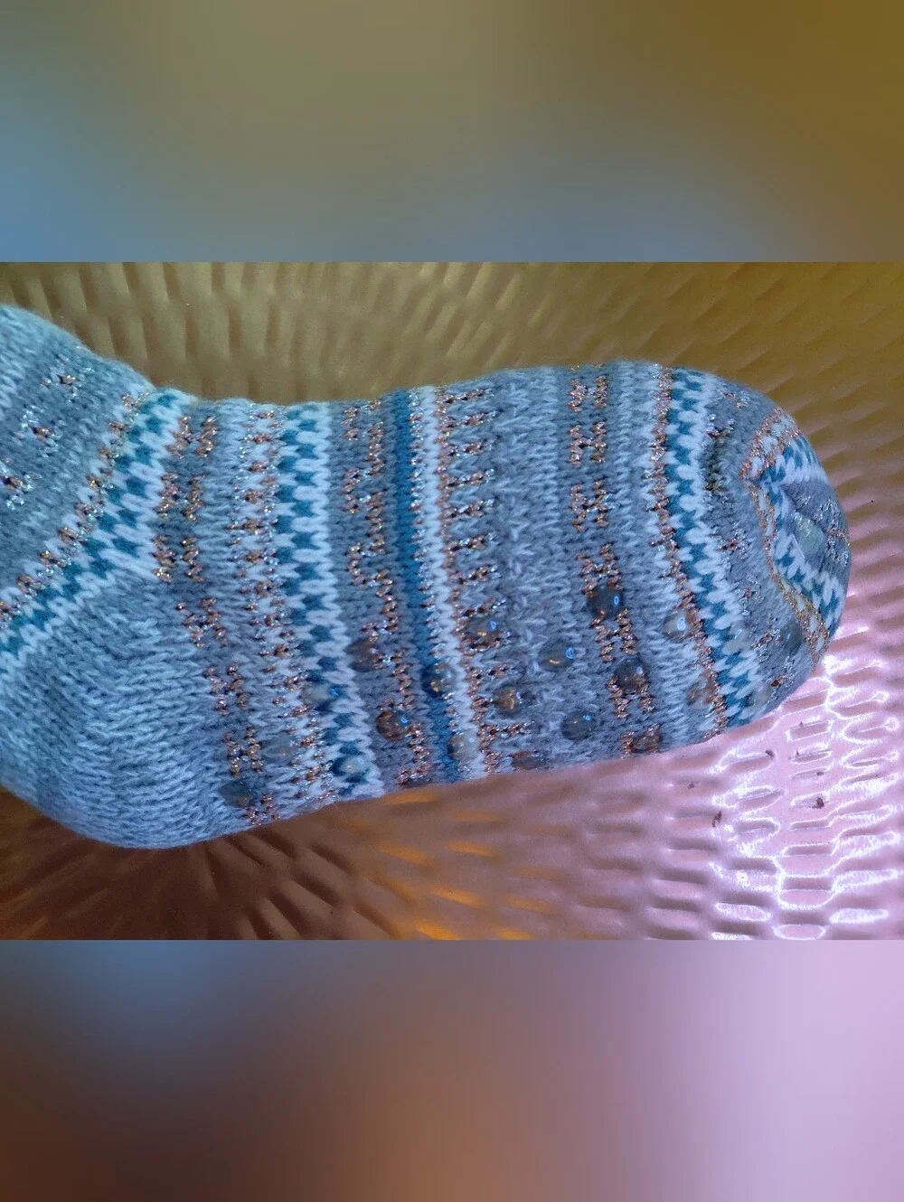 Francesca's Collections Blue & Cream Fair Isle Plush-Lined Slipper Socks NWT